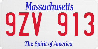 MA license plate 9ZV913