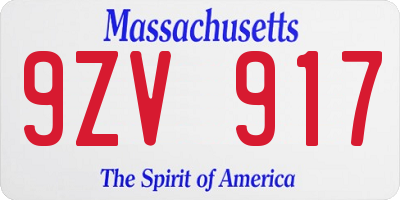 MA license plate 9ZV917