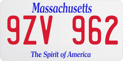 MA license plate 9ZV962