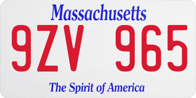 MA license plate 9ZV965