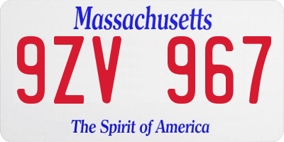 MA license plate 9ZV967