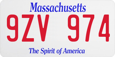 MA license plate 9ZV974