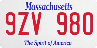 MA license plate 9ZV980