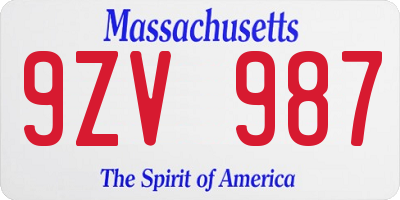 MA license plate 9ZV987