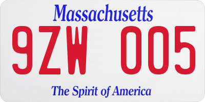 MA license plate 9ZW005