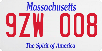 MA license plate 9ZW008