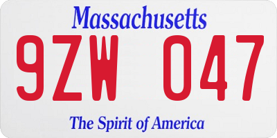 MA license plate 9ZW047
