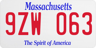 MA license plate 9ZW063