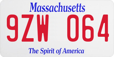 MA license plate 9ZW064