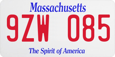 MA license plate 9ZW085