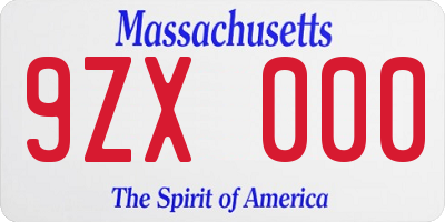 MA license plate 9ZX000