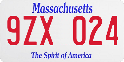MA license plate 9ZX024