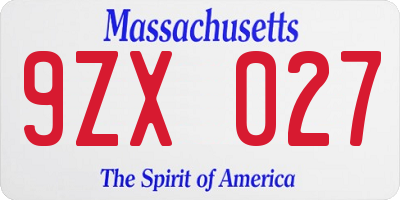 MA license plate 9ZX027
