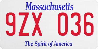 MA license plate 9ZX036