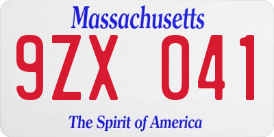 MA license plate 9ZX041