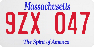 MA license plate 9ZX047