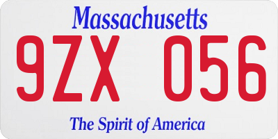 MA license plate 9ZX056