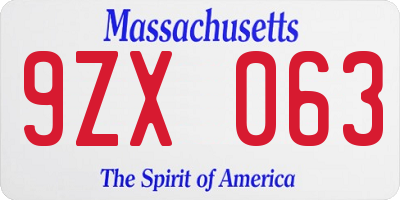 MA license plate 9ZX063