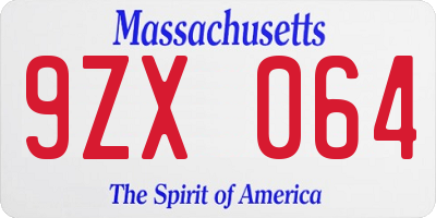 MA license plate 9ZX064