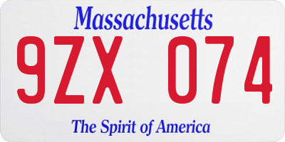 MA license plate 9ZX074