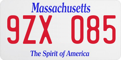 MA license plate 9ZX085