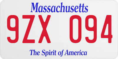 MA license plate 9ZX094