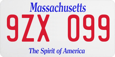 MA license plate 9ZX099