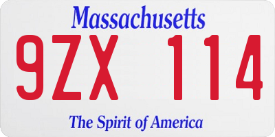 MA license plate 9ZX114