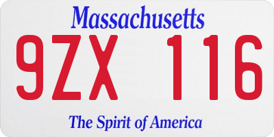 MA license plate 9ZX116