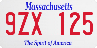 MA license plate 9ZX125
