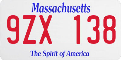 MA license plate 9ZX138