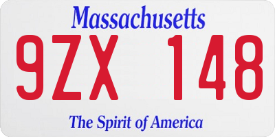 MA license plate 9ZX148