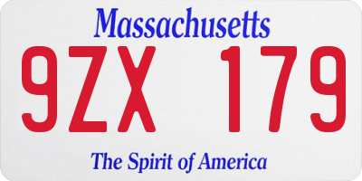 MA license plate 9ZX179