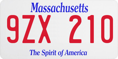 MA license plate 9ZX210