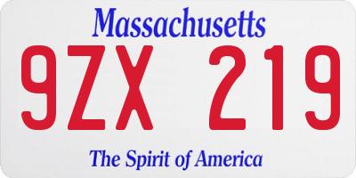 MA license plate 9ZX219