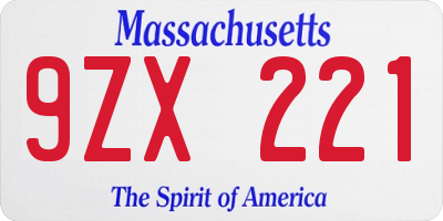 MA license plate 9ZX221