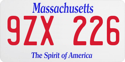 MA license plate 9ZX226