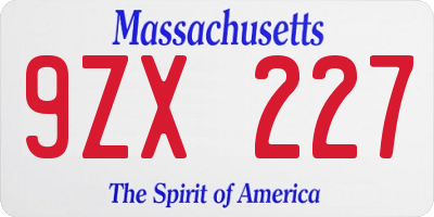 MA license plate 9ZX227