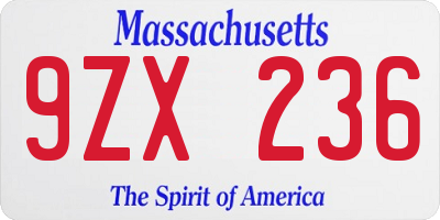 MA license plate 9ZX236