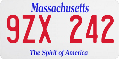MA license plate 9ZX242