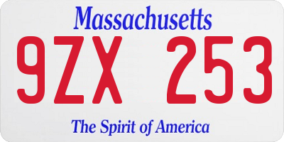 MA license plate 9ZX253
