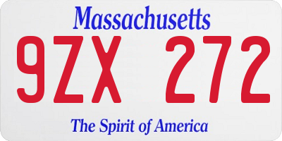 MA license plate 9ZX272