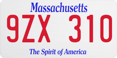MA license plate 9ZX310
