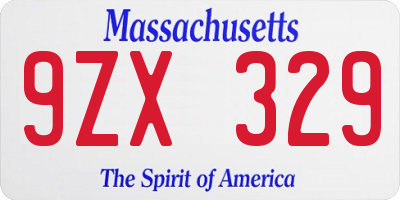 MA license plate 9ZX329
