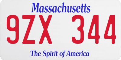 MA license plate 9ZX344