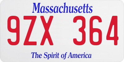MA license plate 9ZX364