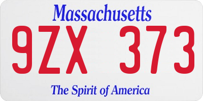 MA license plate 9ZX373