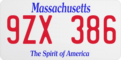 MA license plate 9ZX386
