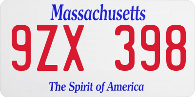 MA license plate 9ZX398
