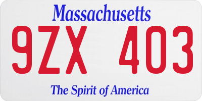 MA license plate 9ZX403
